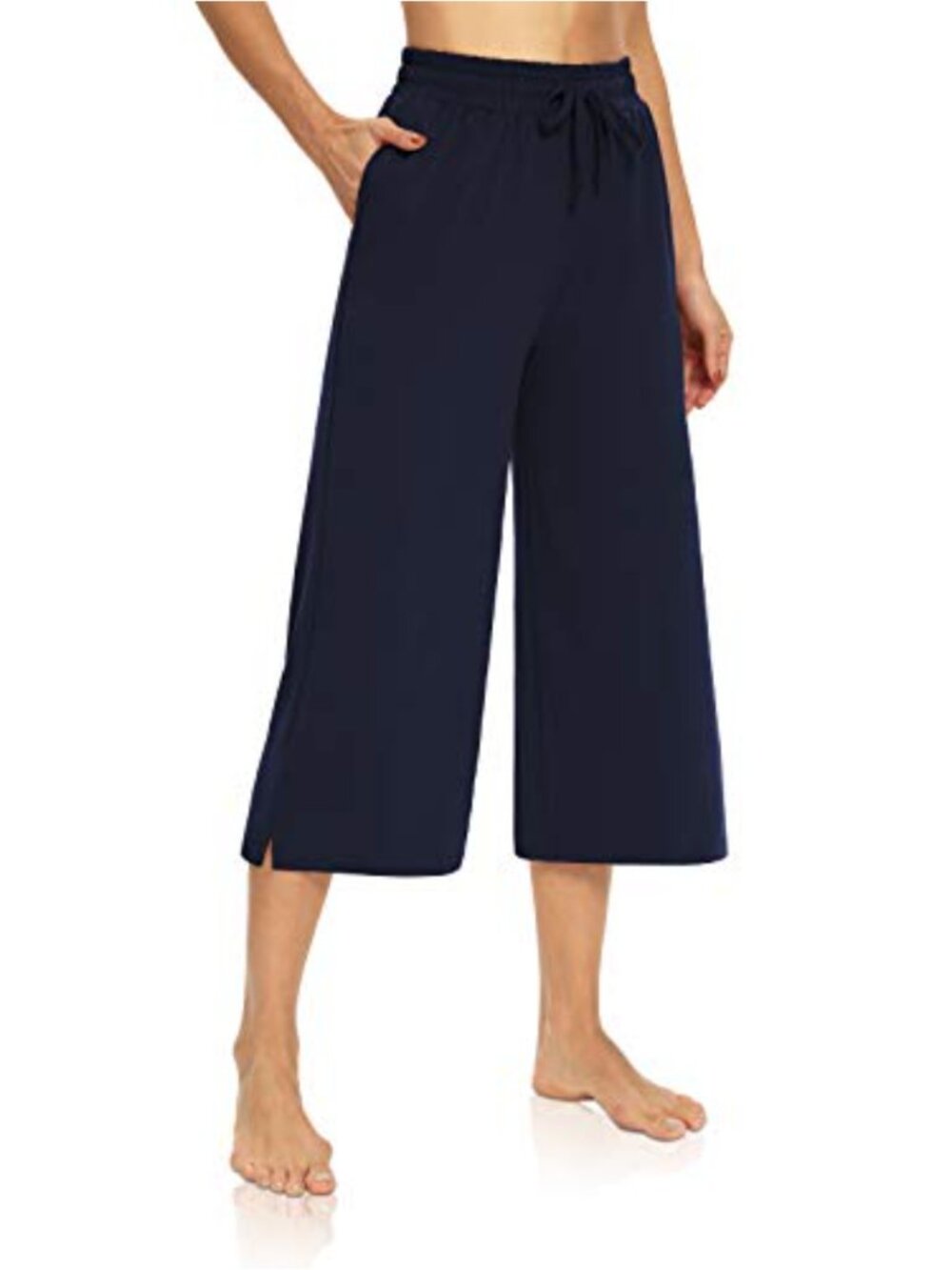 Womens Wide Leg Capri Pants Loose Yoga Lounge Sweatpants Drawstring with Pockets